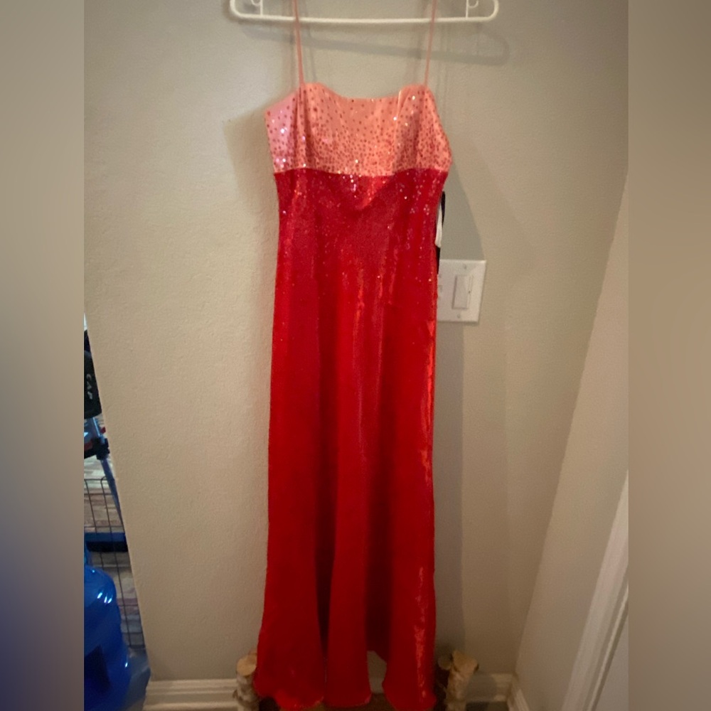 Peach and red homecoming dress with sequins